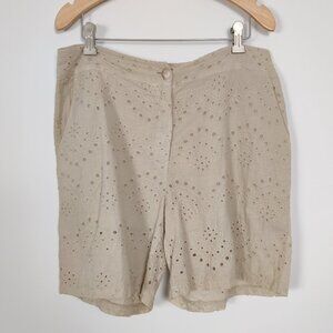 Modai Women's NEW Shorts Size L Beige Cotton Lined Eyelet Resortwear Lightweight